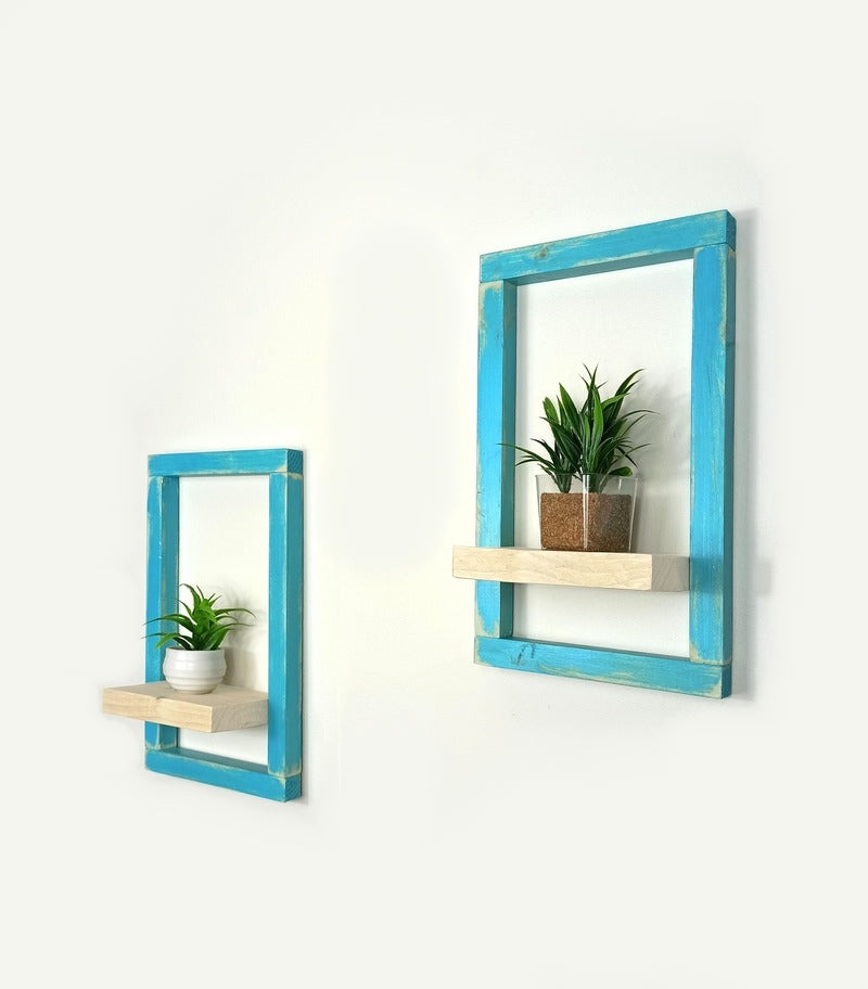 Etagère en bois bleu caraïbes, support mural plantes | Holbox Spirit