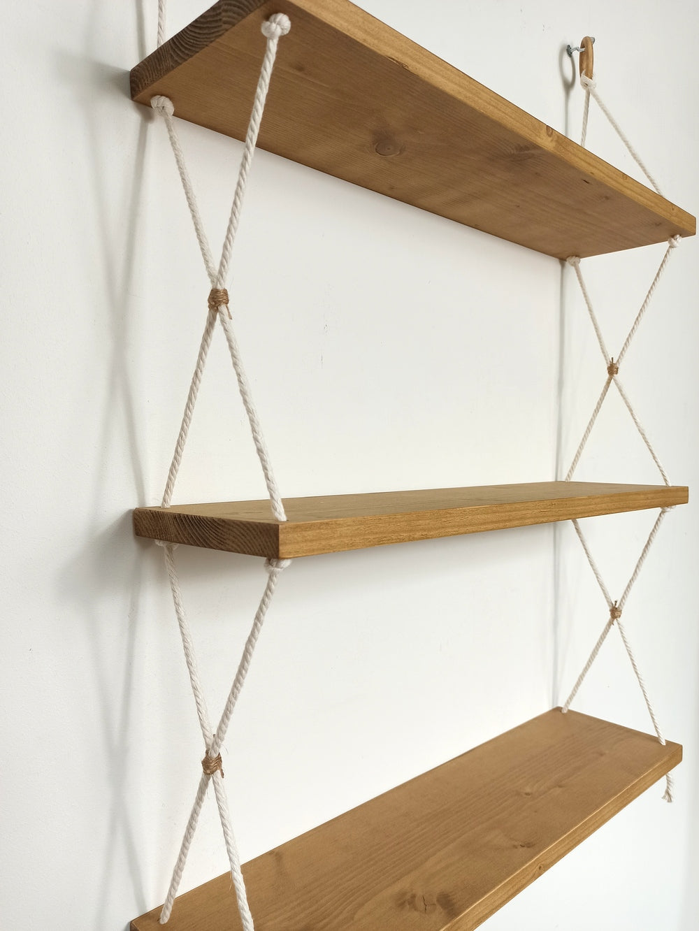 Décoration en bois - Etagère suspendue en bois & corde blanche - 3 étages-Holbox Spirit