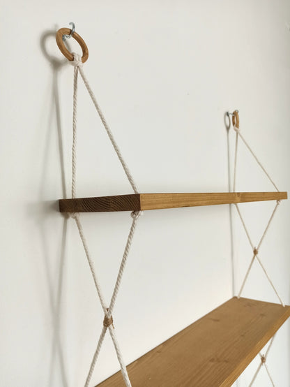 Etagère suspendue en bois 3 étages corde blanche | Holbox Spirit