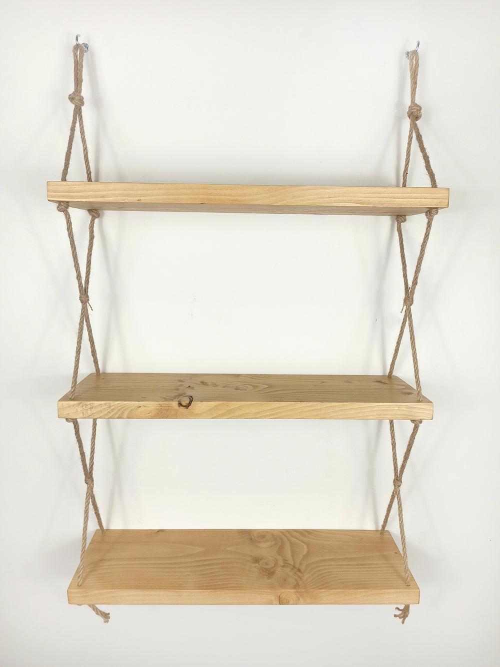 Etagere bois - Etagère suspendue en bois & corde en jute - 3 étages-Holbox Spirit
