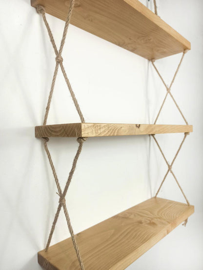 Etagère suspendue en bois 3 étages & corde en jute | Holbox Spirit