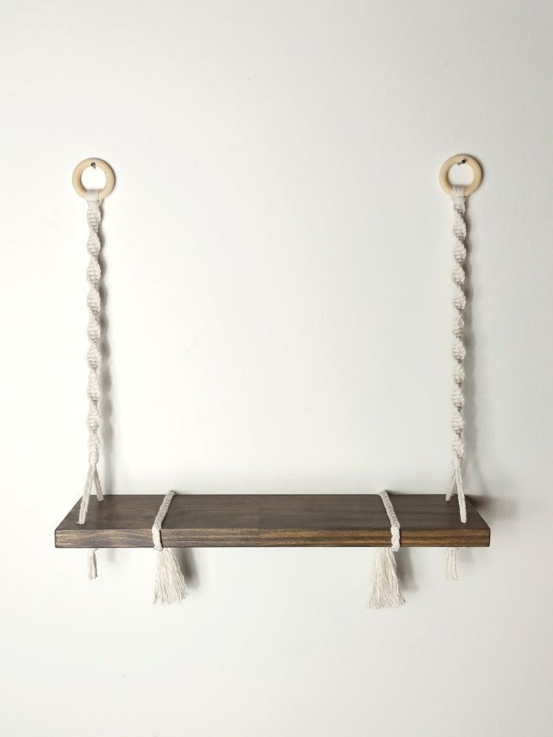 Etagère suspendue, balançoire en bois, corde macramé | Holbox Spirit