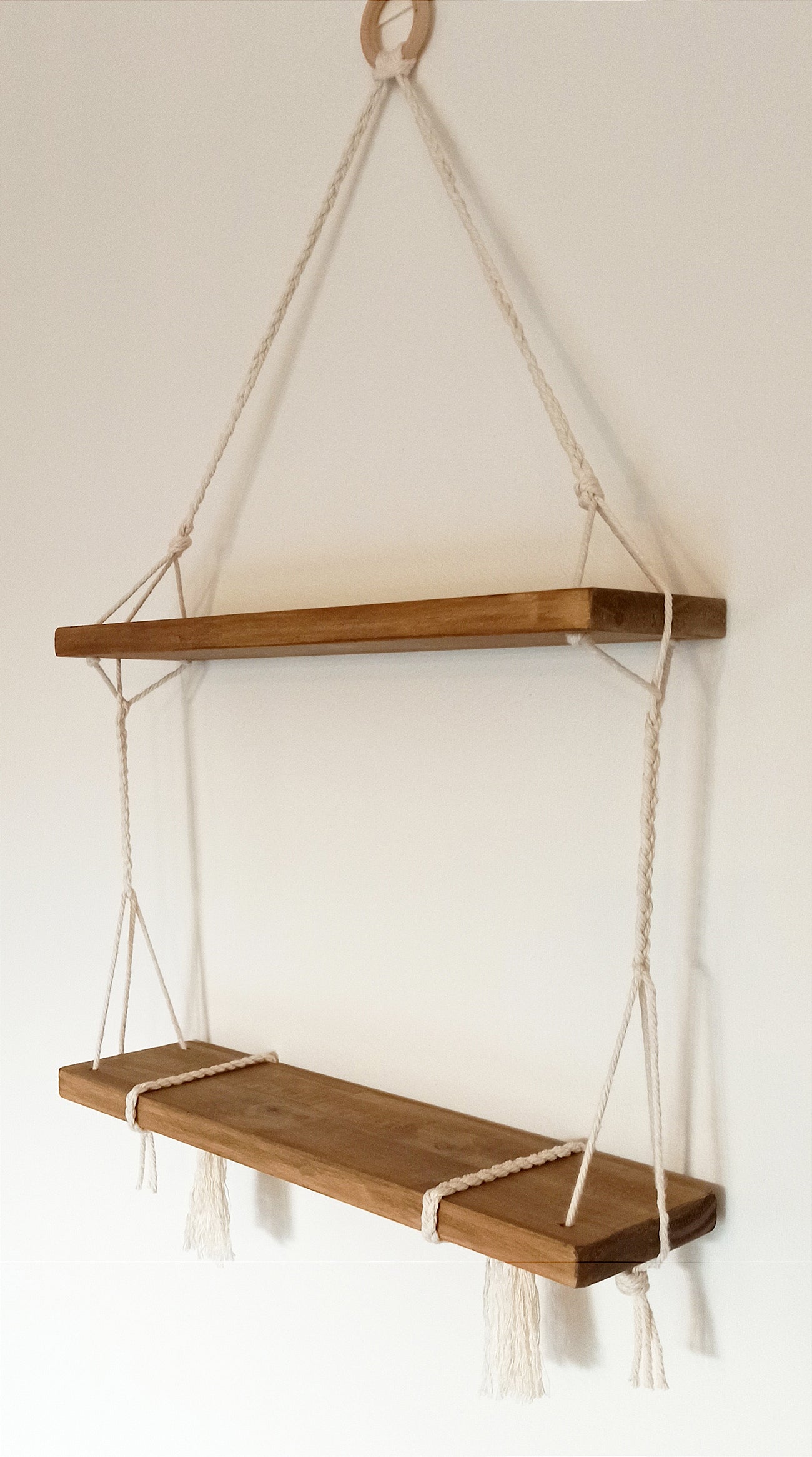 Etagere bois - Etagère suspendue en bois & corde macramé - 2 étages-Holbox Spirit